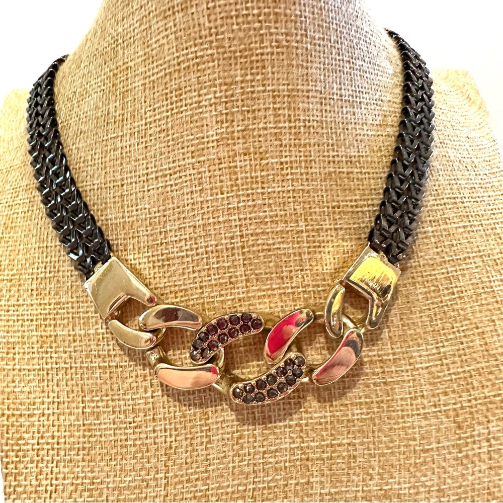 Express Statement Necklace Reversible Gunmetal W/… - image 3